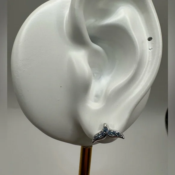 Genuine 925 Sterling Silver Whale / Mermaid Tail Earrings - Picture 8 of 8